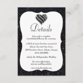 Zwarte Glitter Black en White Heart Weddenschap - Informatiekaartje (Voorkant)