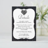 Zwarte Glitter Black en White Heart Weddenschap -  Informatiekaartje (Staand voorkant)