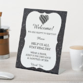 Zwarte Glitter Black & White Heart Weduwveiligheid Reclamebord Met Voetstuk (Insitu)