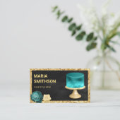 Zwarte Glitter Blauwgroen Galaxy Cake Bakery Visitekaartje (Staand voorkant)