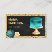 Zwarte Glitter Blauwgroen Galaxy Cake Bakery Visitekaartje (Voorkant)
