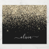 Zwarte Glitter Chic Monogram Naam Likeurfles Etiket (Enkel label)