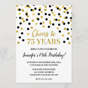 Zwarte Glitter Confetti Cheers tot 75 jaar Kaart