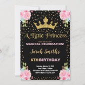 Zwarte Glitter Crown Princess Birthday-uitnodiging Kaart (Voorkant)