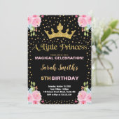 Zwarte Glitter Crown Princess Birthday-uitnodiging Kaart (Staand voorkant)