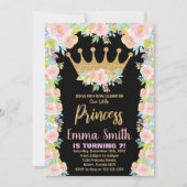 Zwarte Glitter Crown Princess Birthday-uitnodiging Kaart (Voorkant)