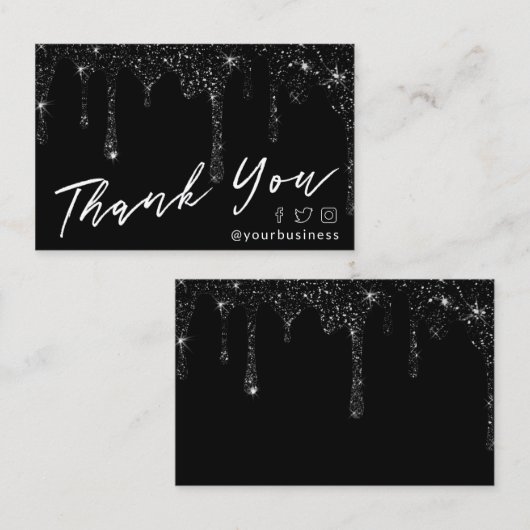 zwarte glitter dank u het pakket script invoegen visitekaartje (Voorkant / Achterkant)