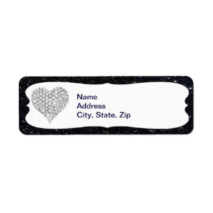 Zwarte Glitter Diamant Hart Adreslabels Etiket