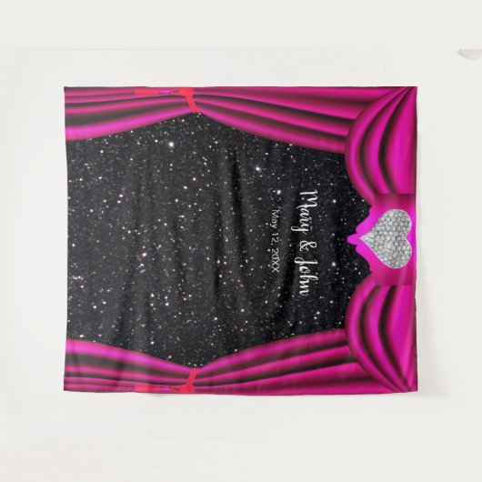 Zwarte Glitter Diamant Hart Roze Gordijn Achtergro Wandkleed (Voorkant (horizontaal))