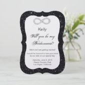Zwarte Glitter Diamant Oneindig Bruidsmeisje Kaart (Staand voorkant)