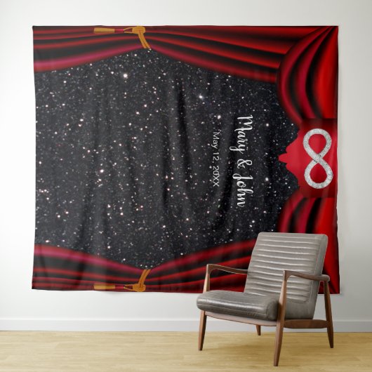 Zwarte Glitter Diamant Oneindig Rode Gordijn Wandkleed (In Situ (horizontaal))