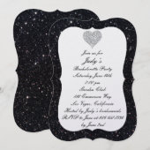 Zwarte Glitter Diamanten Hart Bachelorette Feest Kaart (Voorkant / Achterkant)