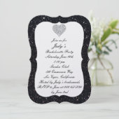 Zwarte Glitter Diamanten Hart Bachelorette Feest Kaart (Staand voorkant)