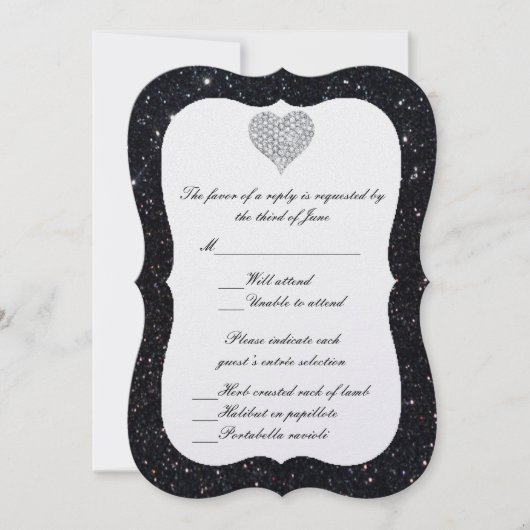 Zwarte Glitter Diamanten Hart Reactiekaart Kaart (Voorkant)
