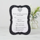 Zwarte Glitter Diamanten Hart Reactiekaart Kaart (Staand voorkant)