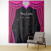 Zwarte Glitter Diamanten Hart Roze Gordijn Achterg Wandkleed (In situ)