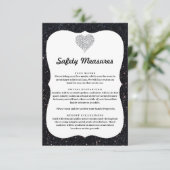 Zwarte Glitter Diamanten Hart Veiligheidsmaatregel Informatiekaartje (Staand voorkant)