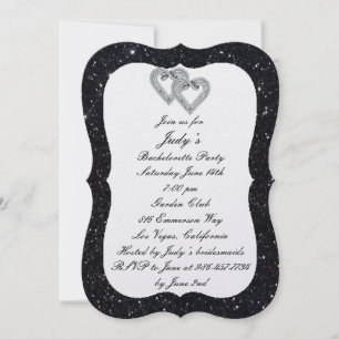 Zwarte Glitter Diamanten Harten Bachelorette Feest Kaart