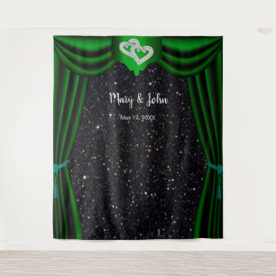Zwarte Glitter Diamanten Harten Groene Gordijn Wandkleed