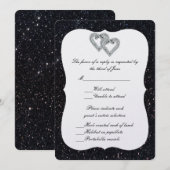 Zwarte Glitter Diamanten Harten Responsekaart Kaart (Voorkant / Achterkant)