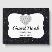 Zwarte Glitter Diamond Heart Guestbook Gastenboek (Voorkant)