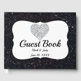 Zwarte Glitter Diamond Heart Guestbook Gastenboek