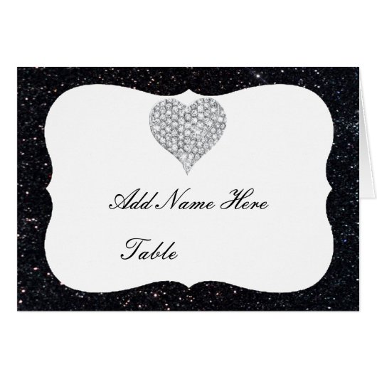 Zwarte Glitter Diamond Heart Table Kaart (Voorkant Horizontaal)