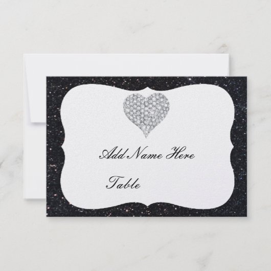 Zwarte Glitter Diamond Heart Table Kaart (Voorkant)