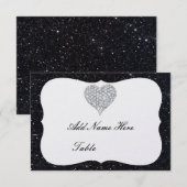 Zwarte Glitter Diamond Heart Table Kaart (Voorkant / Achterkant)