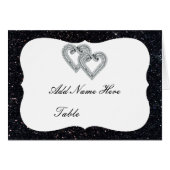 Zwarte Glitter Diamond Hearts Table Place Card (Voorkant Horizontaal)