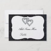 Zwarte Glitter Diamond Hearts Table Place Card Kaart (Voorkant)