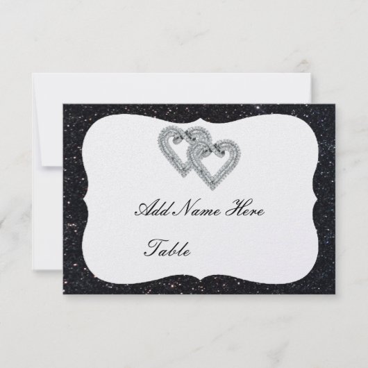 Zwarte Glitter Diamond Hearts Table Place Card Kaart (Voorkant)