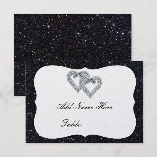 Zwarte Glitter Diamond Hearts Table Place Card Kaart (Voorkant / Achterkant)