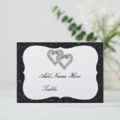 Zwarte Glitter Diamond Hearts Table Place Card Kaart (Staand voorkant)