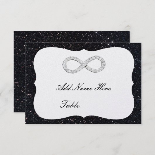Zwarte Glitter Diamond Infinity Table Place Card Kaart (Voorkant / Achterkant)