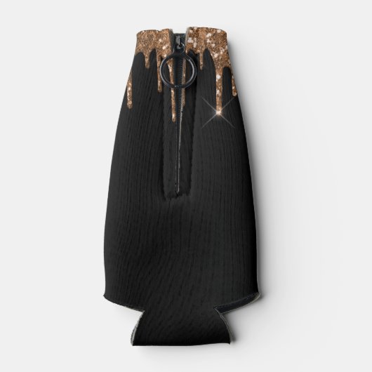 Zwarte glitter drift gouden monogram flesjeskoeler (Achterkant)