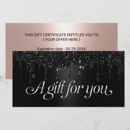 Zwarte Glitter Drift Salon & Spa Cadeaubonnen (Voorkant / Achterkant)
