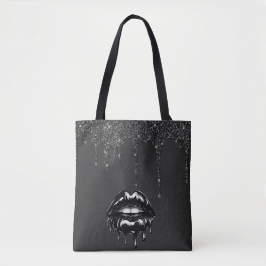 Zwarte Glitter Drip Canvas tas (Voorkant)