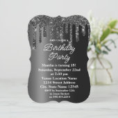 ZWARTE GLITTER DRIP ELEGANT BIRTHDAY INVITATION KAART (Staand voorkant)