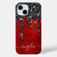 Zwarte Glitter Drips Rode Glam Handtekening