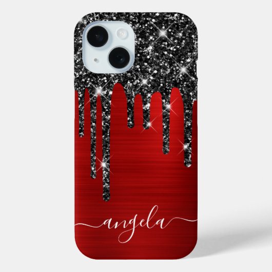 Zwarte Glitter Drips Rode Glam Handtekening Case-Mate iPhone Case (Achterkant)