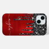 Zwarte Glitter Drips Rode Glam Handtekening Case-Mate iPhone Case (Achterkant (horizontaal))