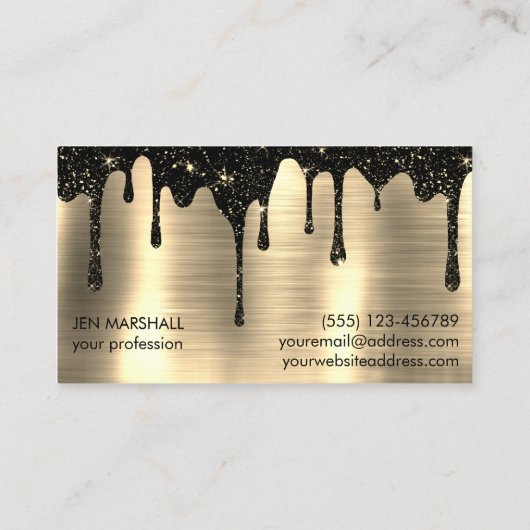 Zwarte glitter druppels visitekaartje (Achterkant)