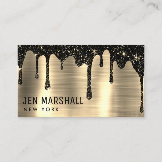 Zwarte glitter druppels visitekaartje (Voorkant)