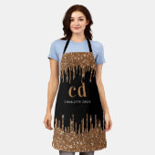 Zwarte glitter druppelt goudmonogram schort (Gedragen)