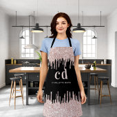 Zwarte glitter druppelt roos goudmonogram schort