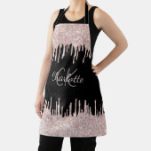 Zwarte glitter druppelt roos goudsmeedmonogram schort (Insitu)