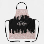 Zwarte glitter druppelt roos goudsmeedmonogram schort (Voorkant)