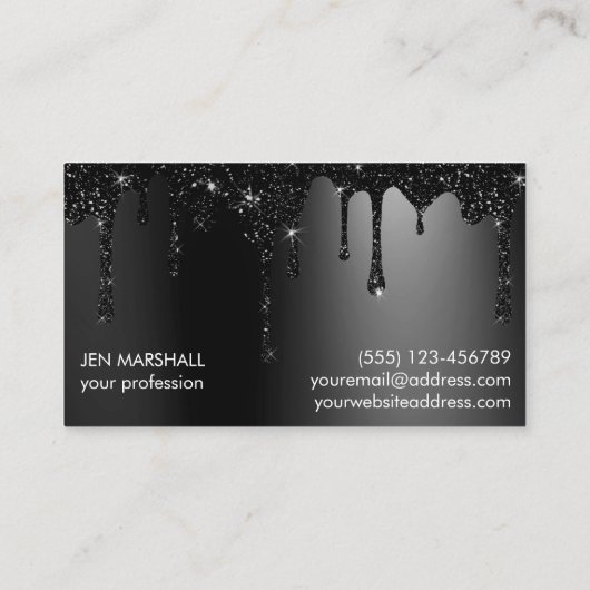 zwarte glitter druppelt visitekaartje (Achterkant)