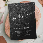 zwarte glitter elegant chic typografie Sweet 16 Kaart<br><div class="desc">Een moderne typografie,   kerkiek en elegante faux zwarte glitter douchecombre met pastel zwart kleurenblok Sweet 16 verjaardagsfeestuitnodiging met zwart ombre patroon.</div>